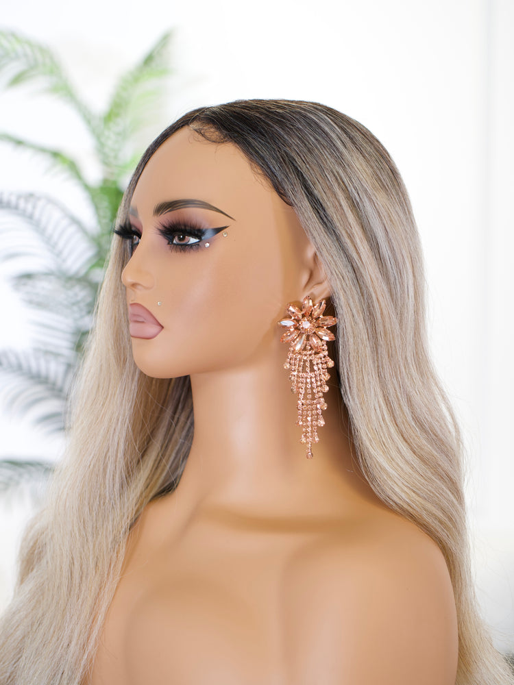 Rose Gold Cascading Floral Statement Earrings JW300