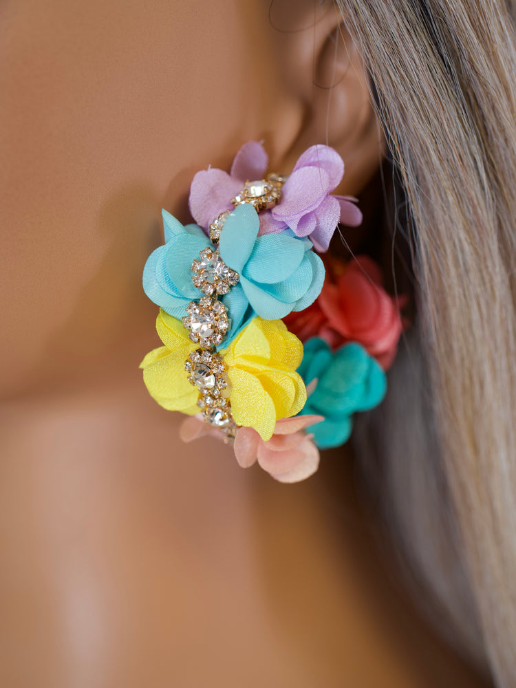 Multicolor Floral Crystal Hoops JW186