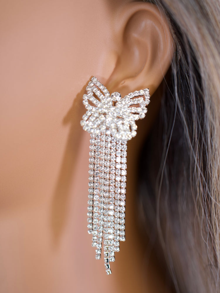 Silver Crystal Bow Cascade Earrings JW321