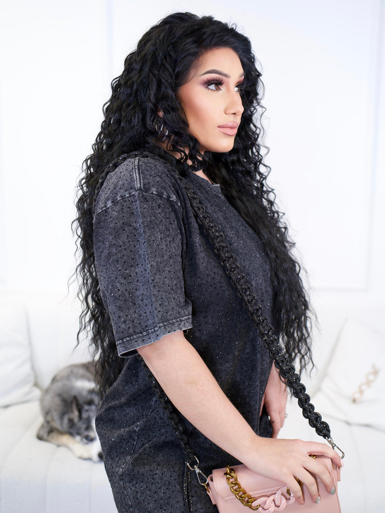 Rhinestone Purse Strap (Black)