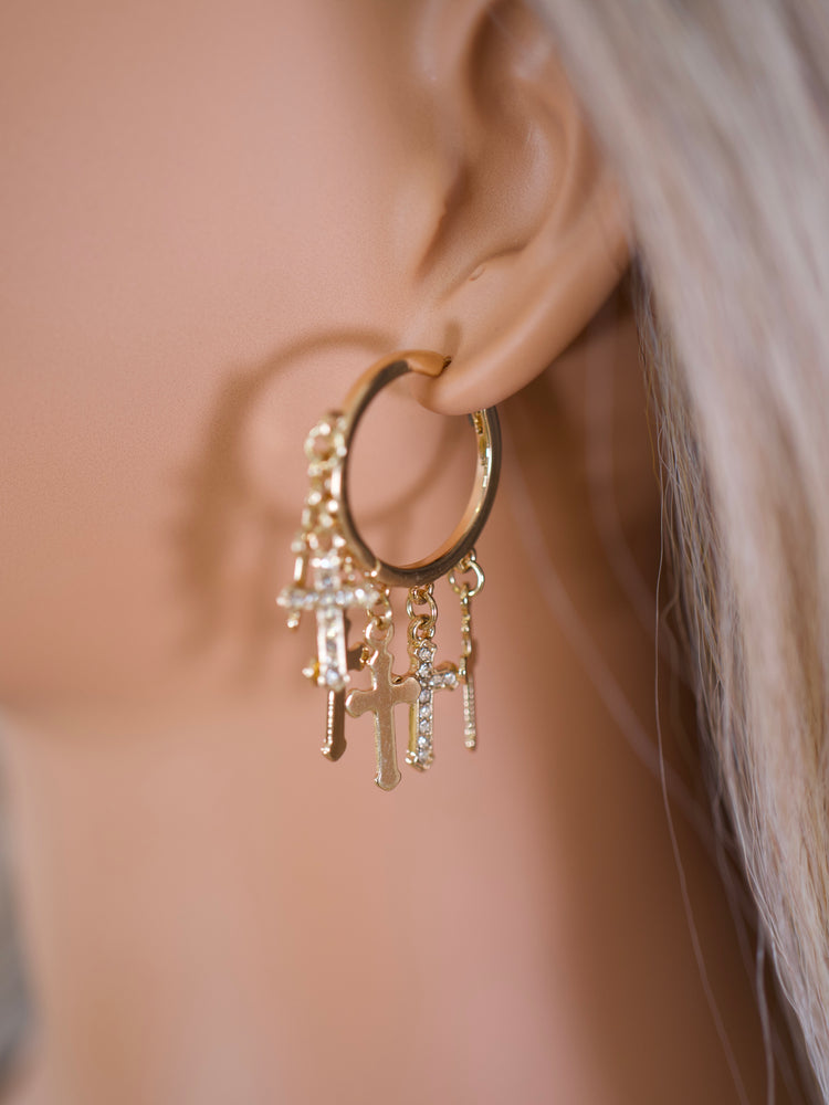 Golden Cross Charm Earrings JW306