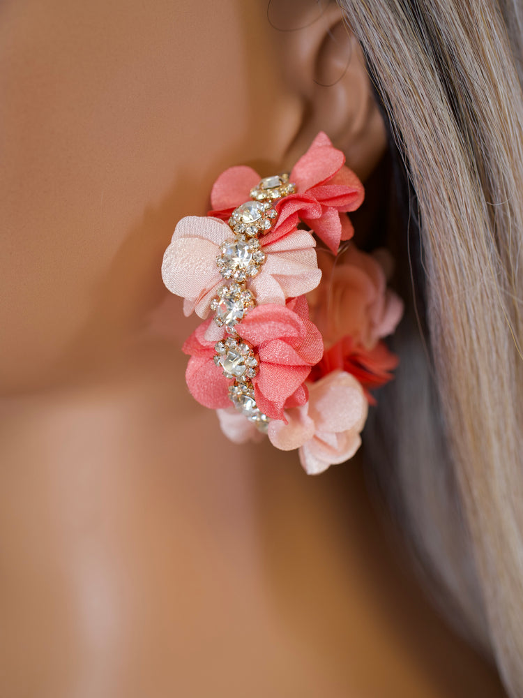 Pink Floral Crystal Hoops JW181