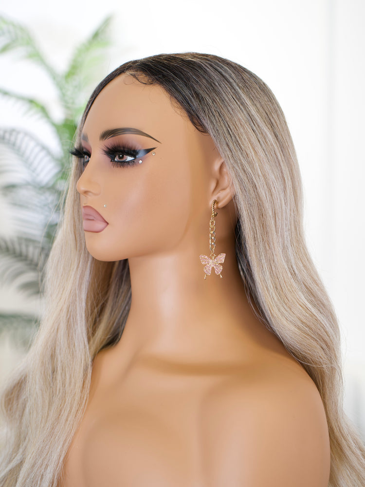 Pink Butterfly Chain Danglers Earrings JW217