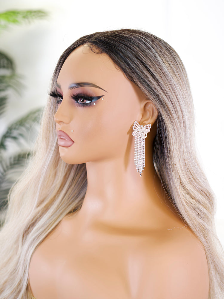 Silver Crystal Bow Cascade Earrings JW321