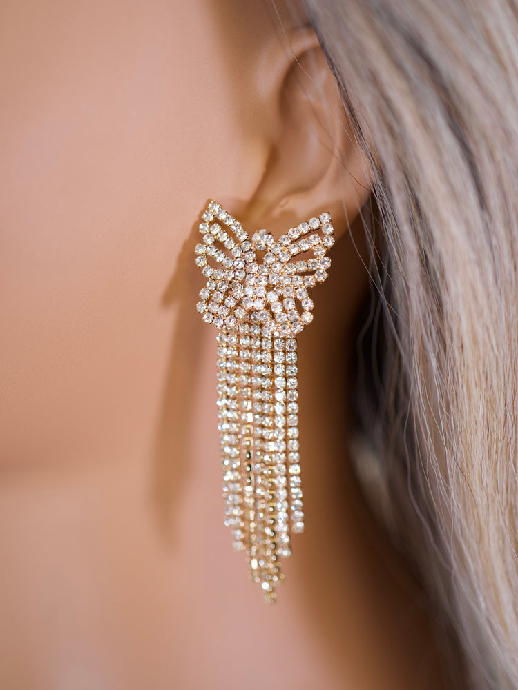 Gold Crystal Bow Cascade Earrings JW320