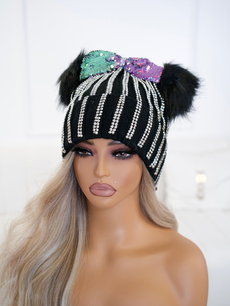 Lilac Color Changing Full Bling Bow Beanie BB700