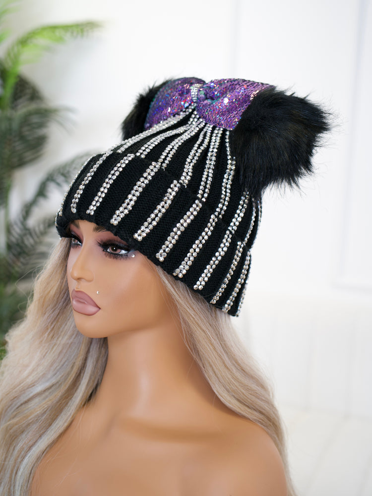 Lilac Color Changing Full Bling Bow Beanie BB700