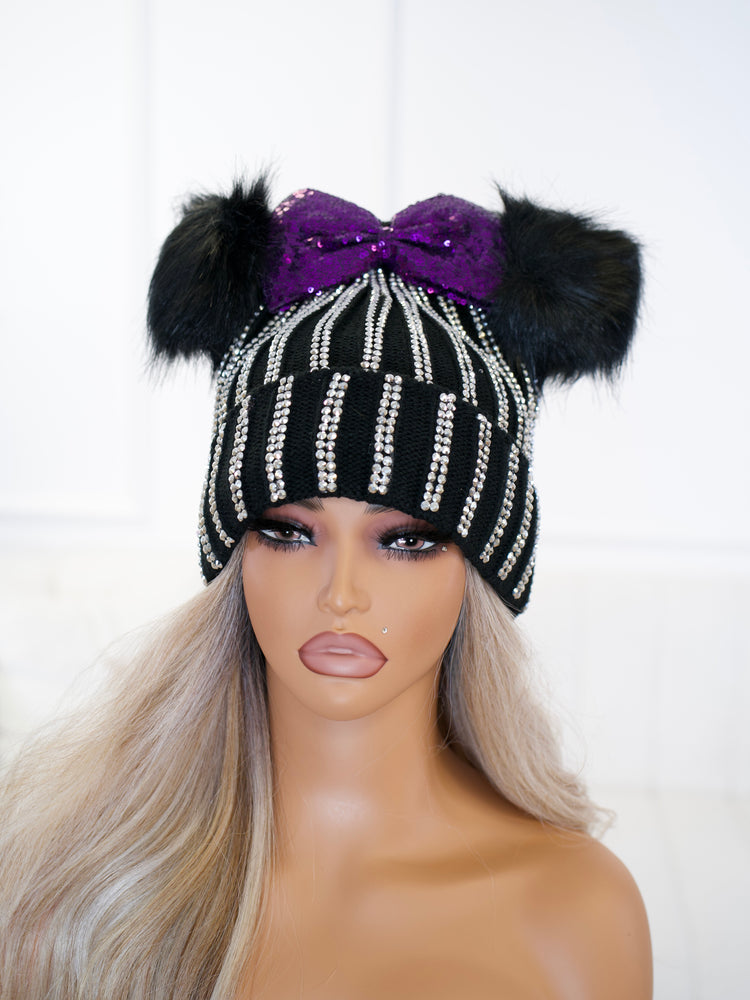 Dark Purple Bow Beanie BB693