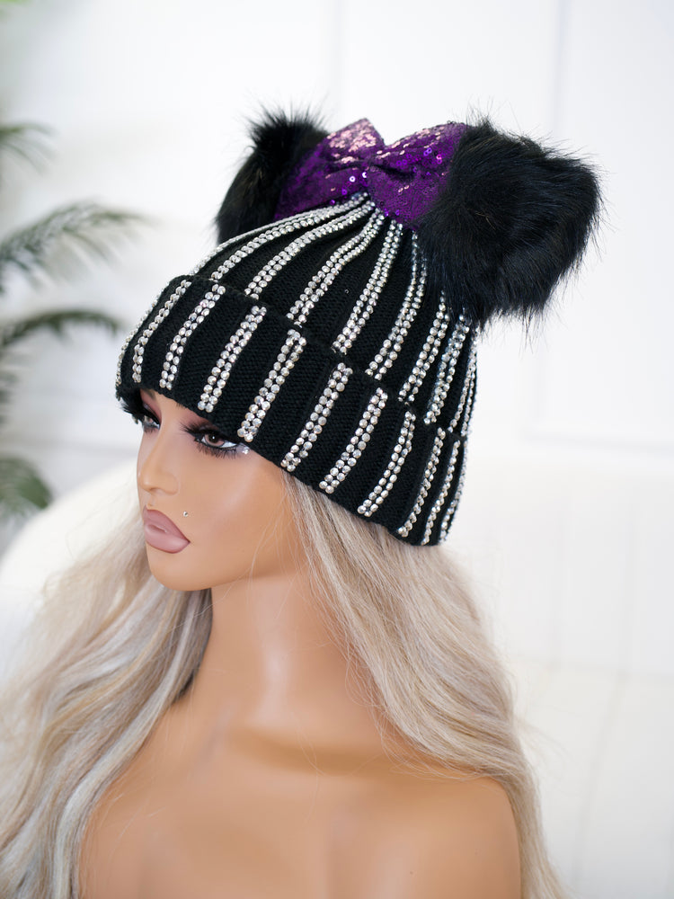 Dark Purple Bow Beanie BB693