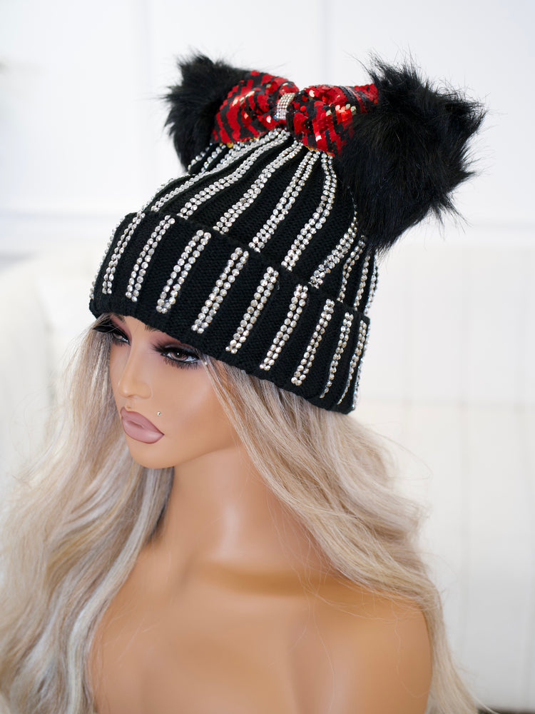 Red Stripes Bow Beanie BB695