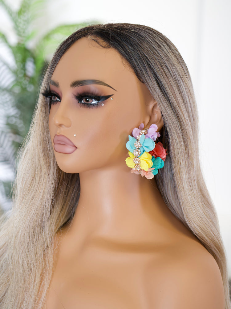 Multicolor Floral Crystal Hoops JW186