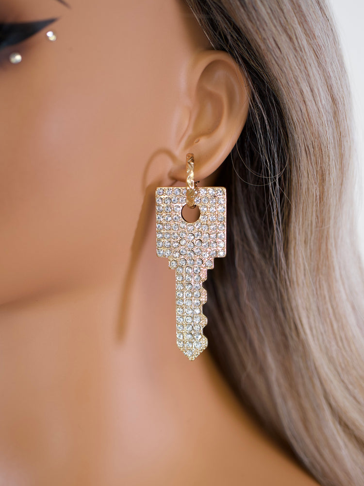 Diamond Key Statement Earrings JW407