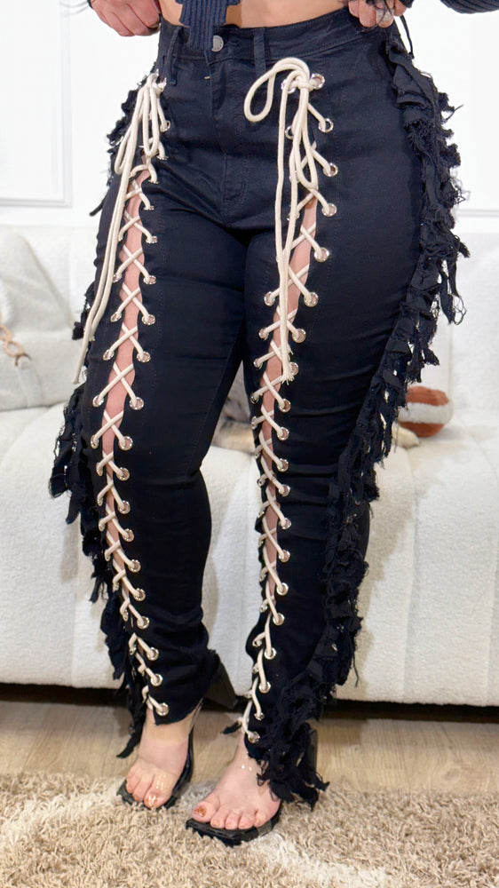 Like Whoa Laced Up Jeans CL96