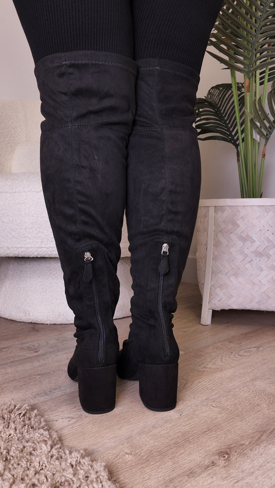 Over The Knee Black Wide Calf Boots SH25
