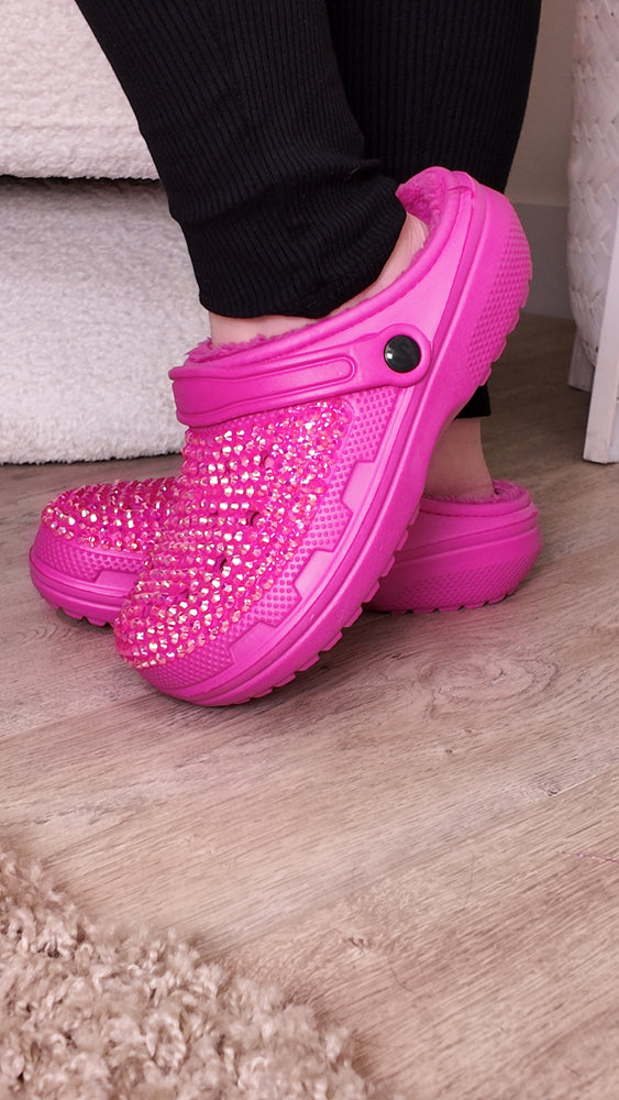 Hot Pink Furry Crystal Shoes SH40