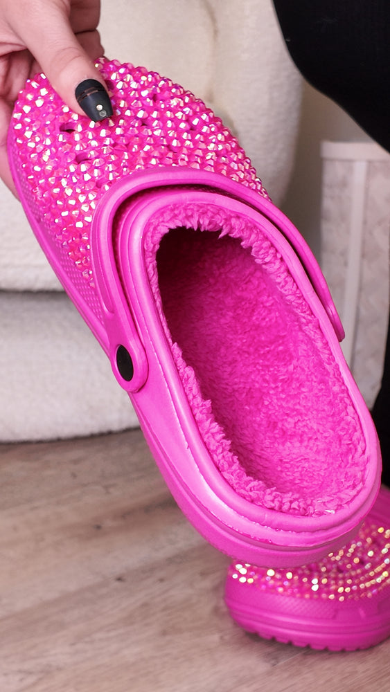 Hot Pink Furry Crystal Shoes SH40