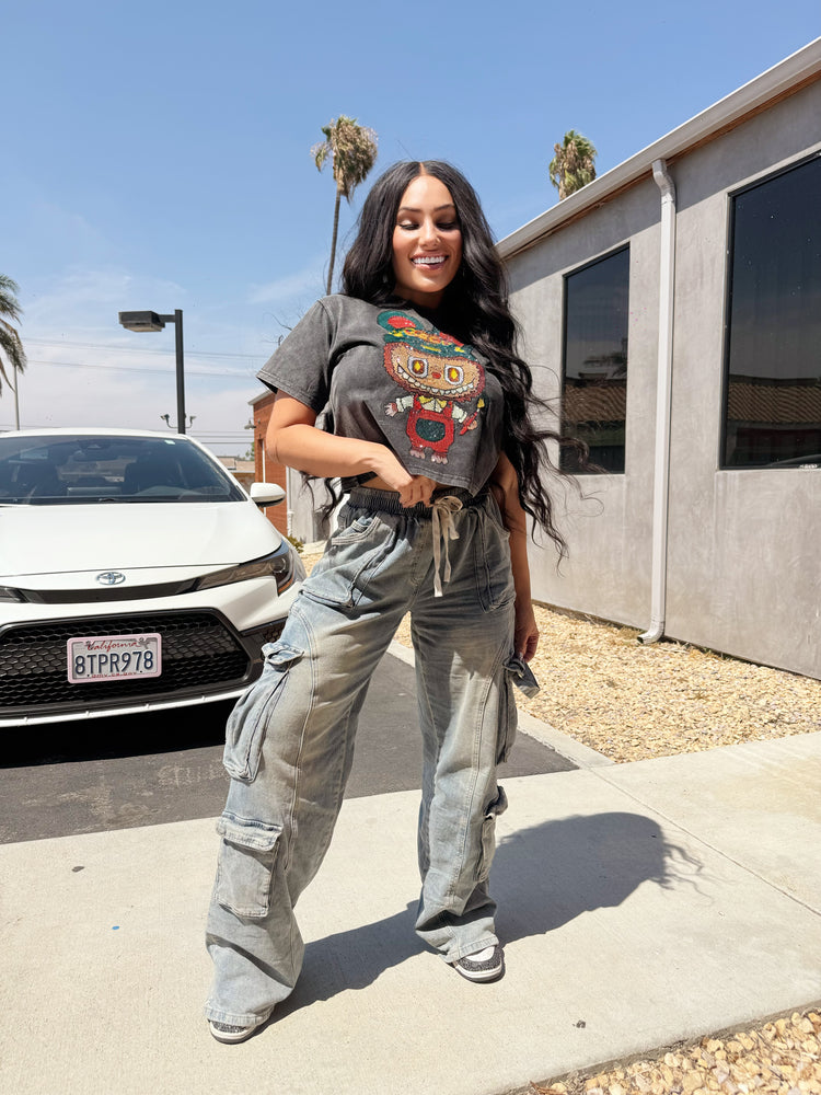 Rhinestone Lafufu Crop Top CL1101