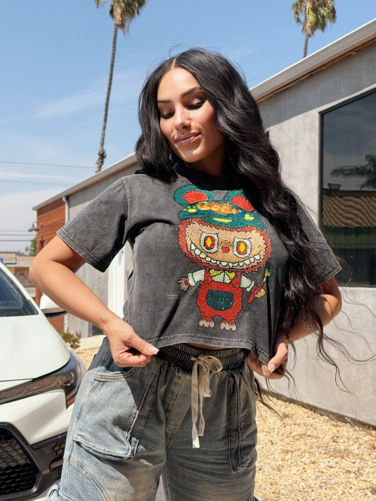 Rhinestone Lafufu Crop Top CL1101