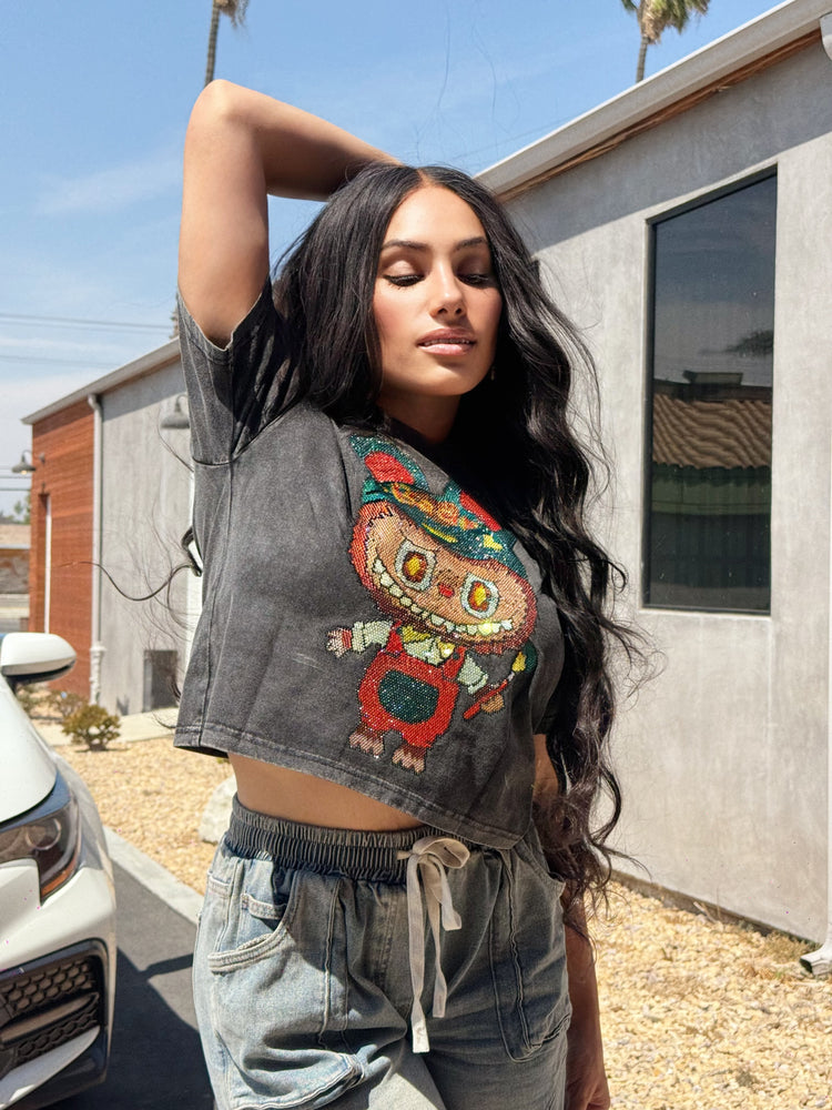 Rhinestone Lafufu Crop Top CL1101