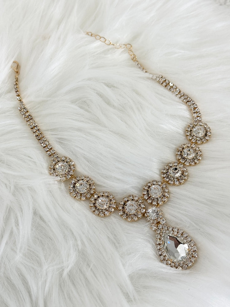 Crystal Tear Drop Choker (Gold) JW30