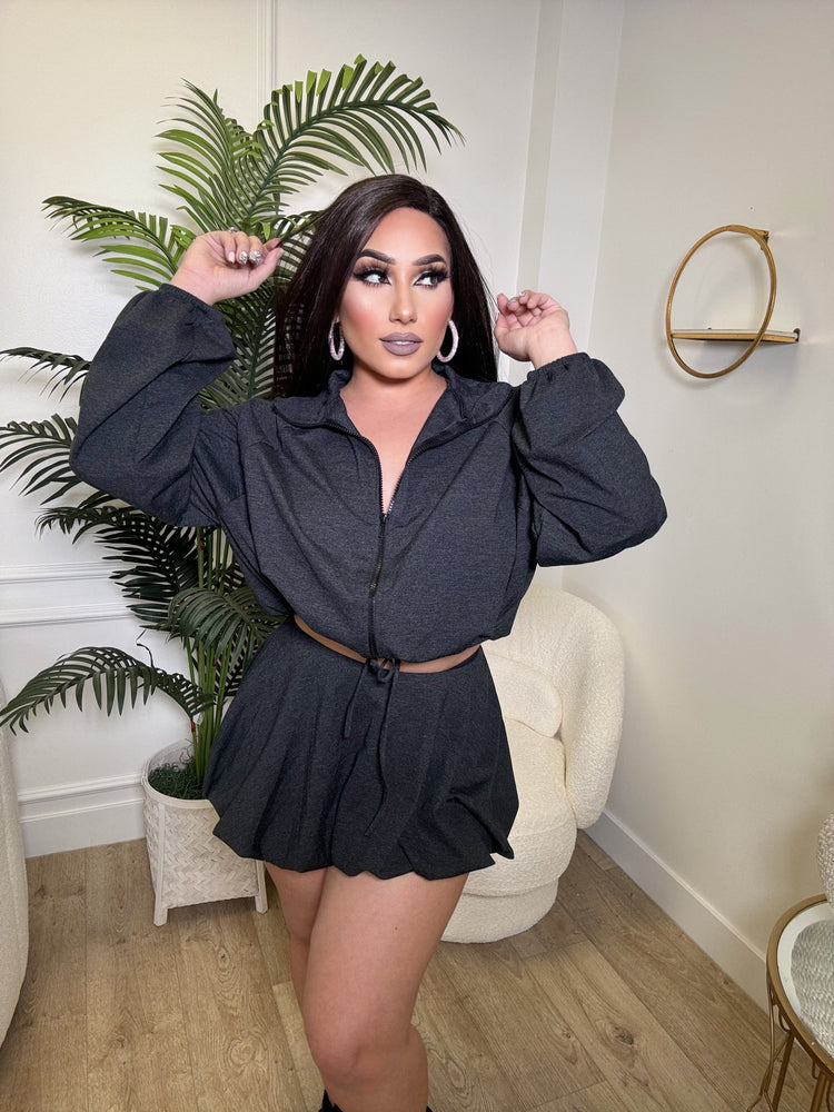 Grey Bubble Skirt Set CL1007