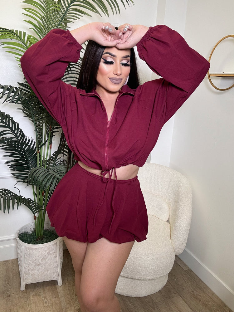 Burgundy Bubble Skirt Set CL1006