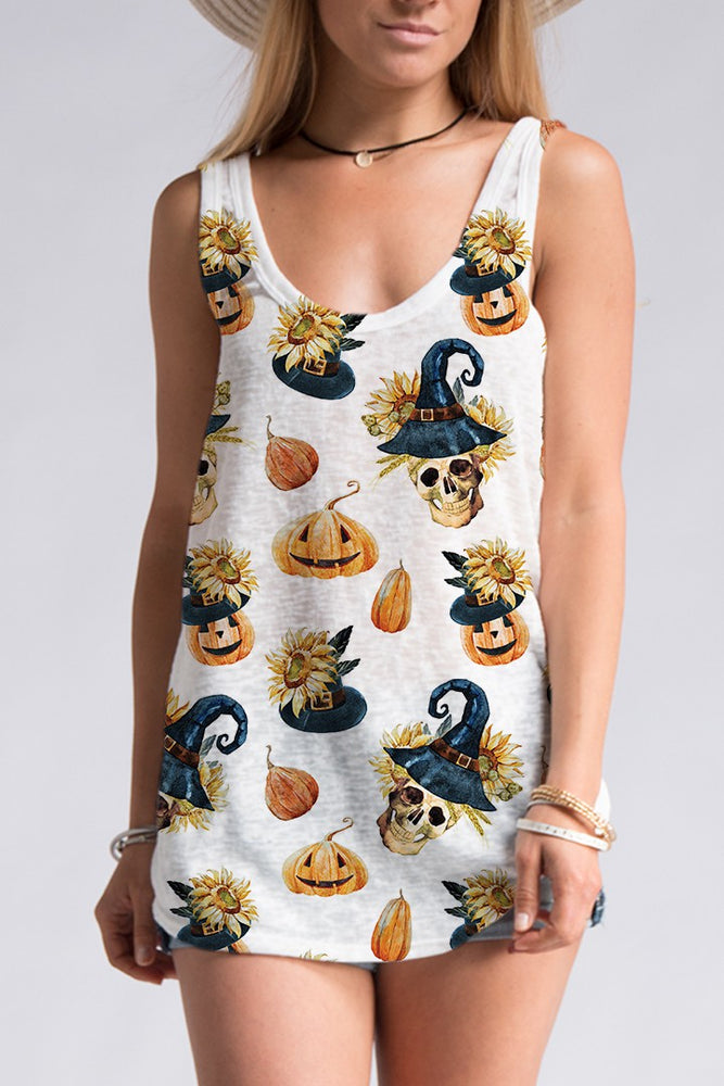 Halloween Print Tank Top White
