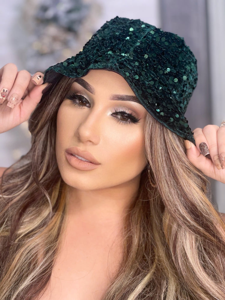 Dark Green Sequin Bucket Hat BB591