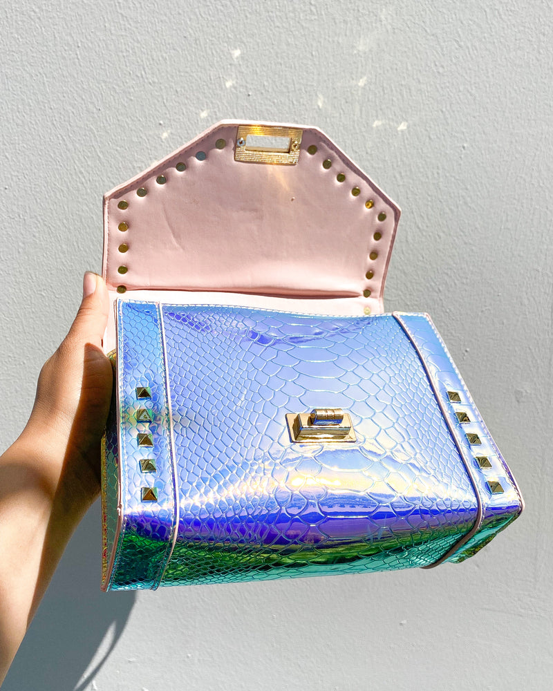 Pink Iridescent Studded Purse PS06