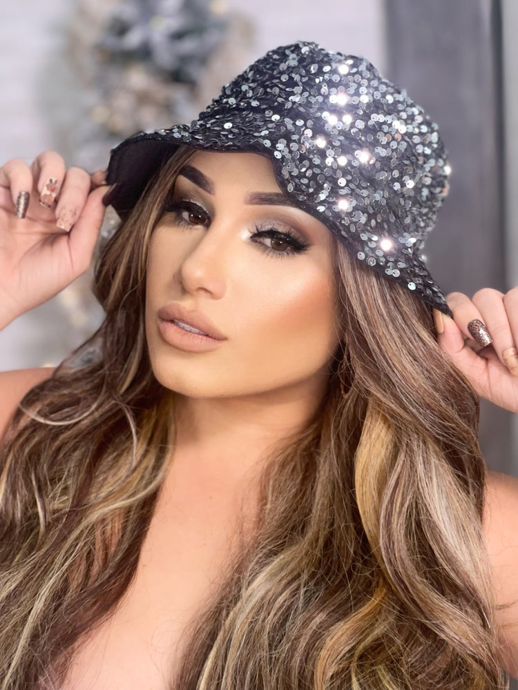 Black and Silver Sequin Bucket Hat BB592